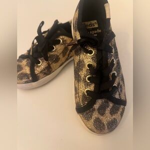 KATE SPADE KEDS GLITTER KICKSTART LEOPARD PRINT SNEAKERS.  SMALL GIRLS SIZE 8.5